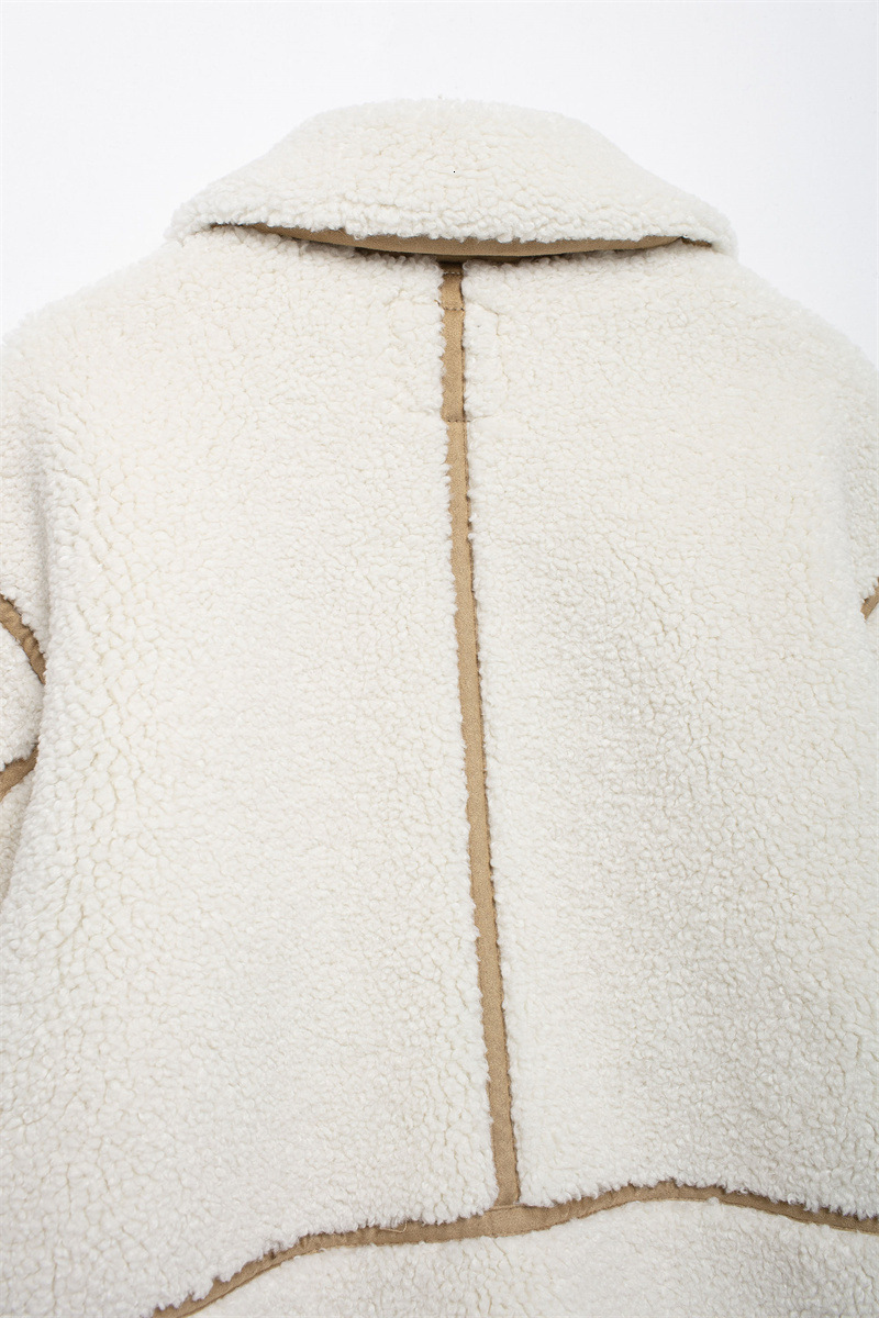 Womens Winter Faux Fur Coats Fleece Zip Up Sherpa Moto Jackets Trendy Warm Leather Patchwork Long Sleeve Sheepskin Outerwear