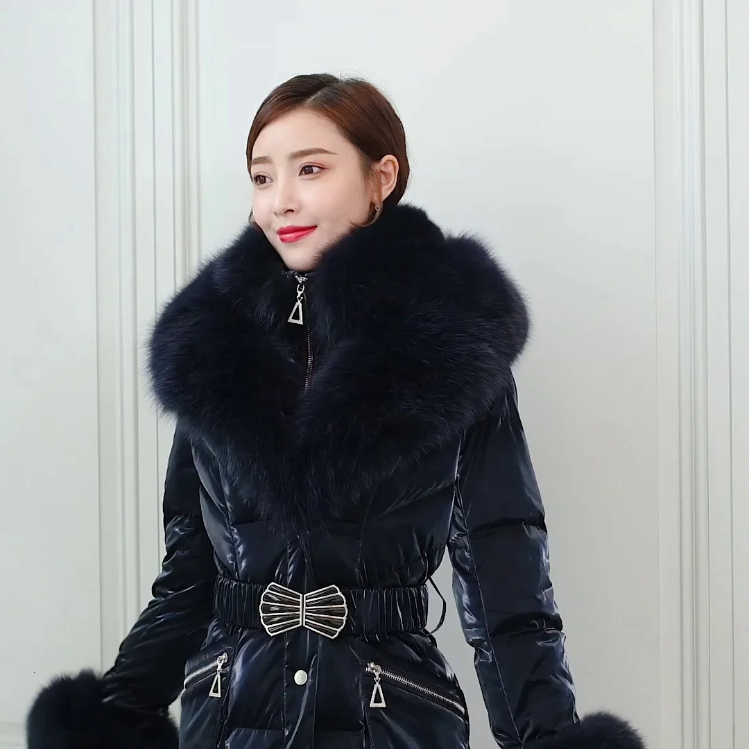 fox fur collar womens winter down jacket ultra-thin thick warm inflatable jacket waterproof womens -30 ° long duck down jacket 241023