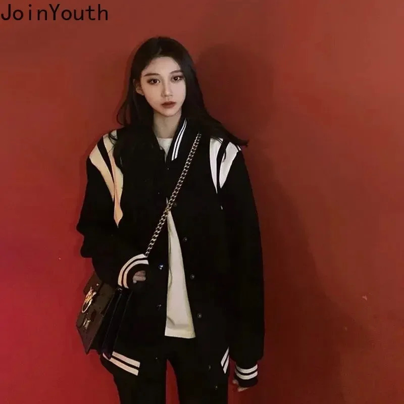 Womens Clothing Fashion Jacket Womens Thick Casual Red Baseball Uniform Ropa Mujer Loose Korean Oversized Coat Y2k Top 241024