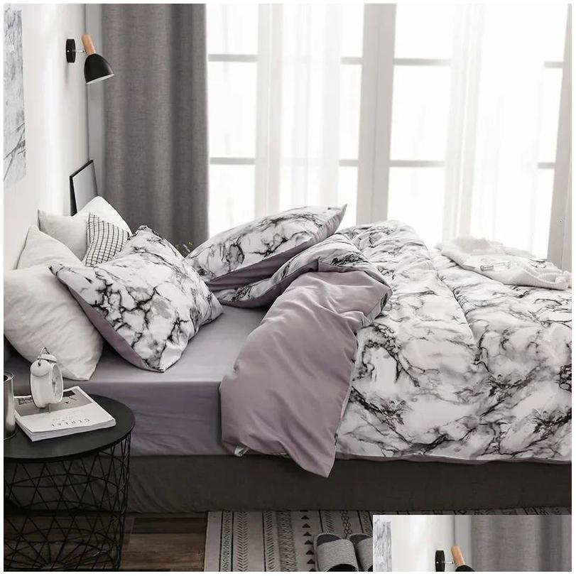 Sets Mirco Fiber Marble Print Set Nordic Duvet Cover Double Bed Soft Comfortable Quilt 12Pcs Pillowcases 240624 Drop Delivery Garden Dhrg8