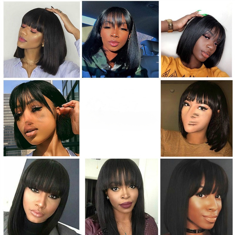 wigs human hair Synthetic wig for women short straight bob with bangs