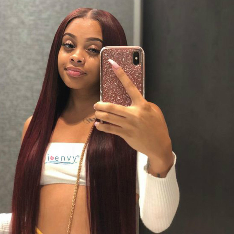 Women's synthetic long straight hair dyed wig women's middle parted bangs