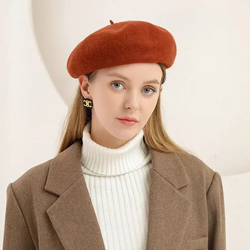 Winter Women Wool Berets French Artist Style Warm Hat Retro Plain Beret Solid Color Elegant Lady All Matched Autumn Caps 241010