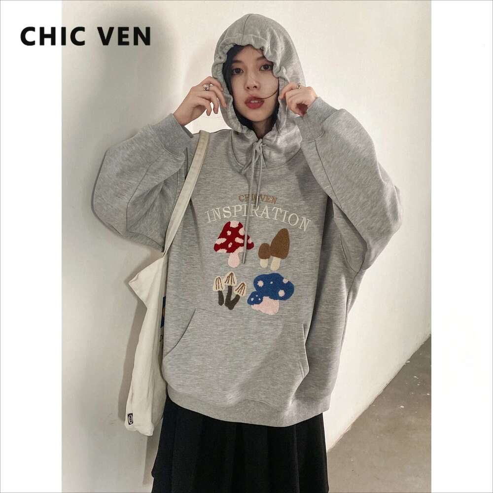 CHIC VEN Korean Women's Sweatshirts Loose Hooded Cartoon Embroidered Hoodie Plush Coat Pullover Female Top Autumn Winter 2024