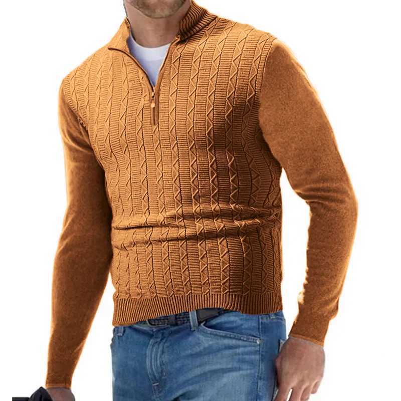 Streetwear Mens Half Zipper Pullover Sweaters Long Sleeve Knitted Solid Color Sweaters Men Oversized Breathable Sweater Men LX241024
