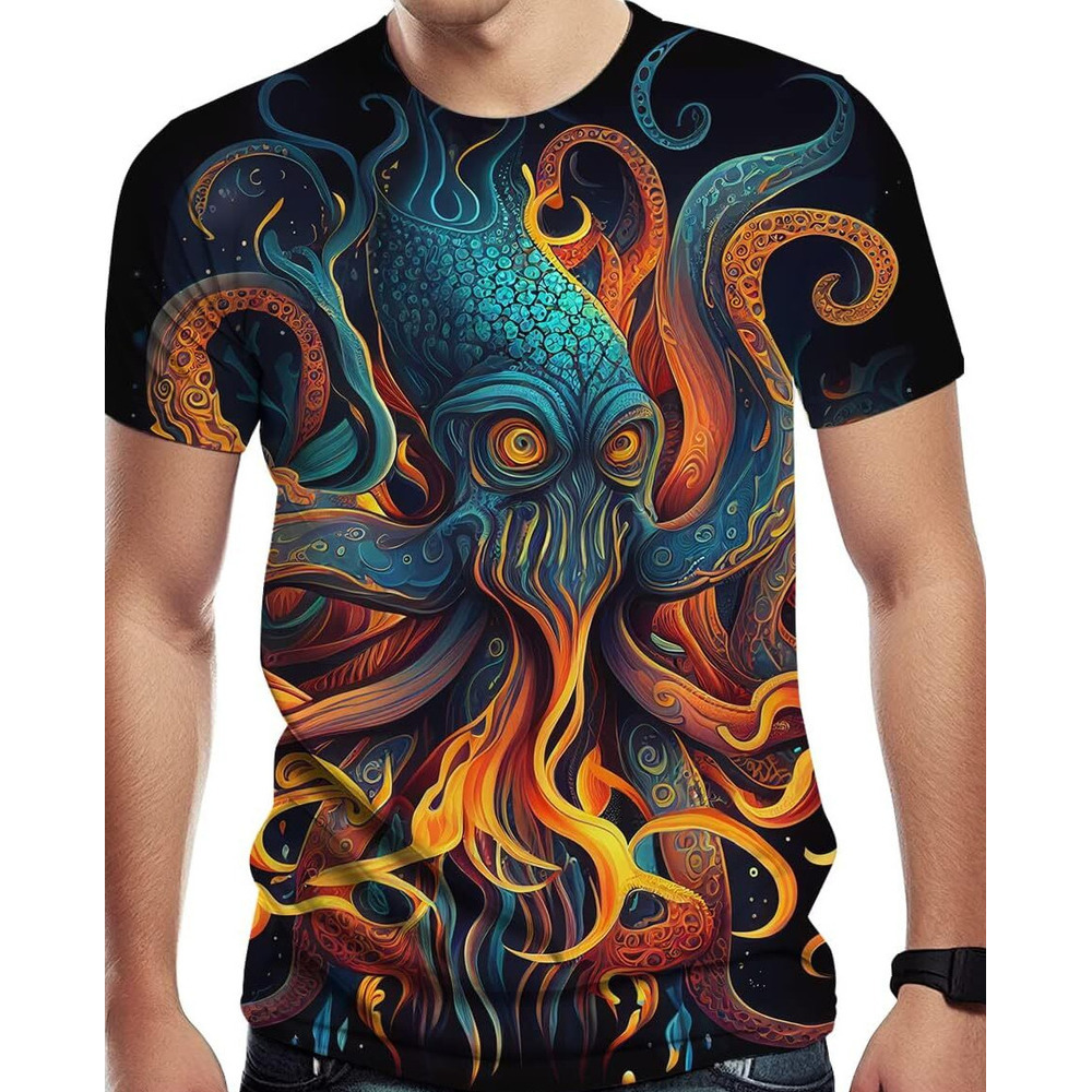 Men's Octopus Octopus men and women can graphic T-shirt 3D graphic Cool casual T-shirt Top Fashion T-shirt casual top Summer wear
