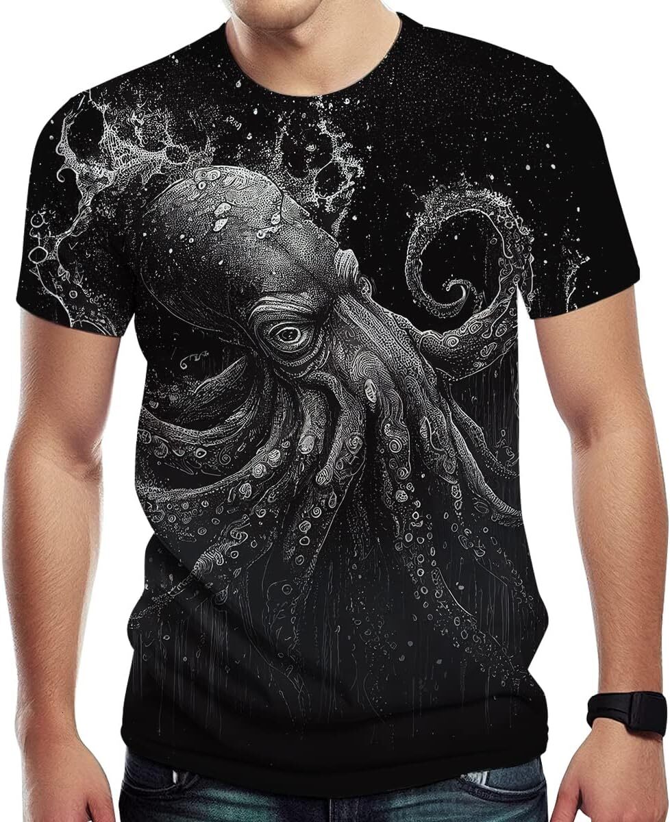 Mens T shirt Novelty Cool Octopus Graphic Print Short Sleeve T Shirt for Men's tee Casual tops summer clothes trend cool