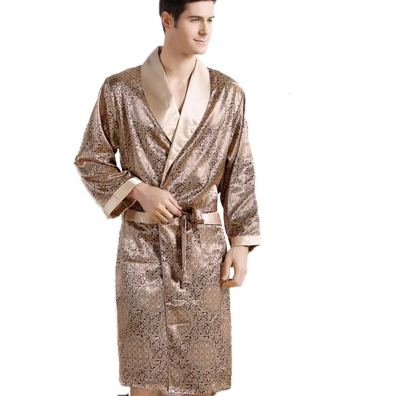 Mens Silk Long Sleeve Bathroom Size 5XL Kimono Family Bathroom Dress Mens Printed Geometric Robe V-neck Satin Pajamas 241023