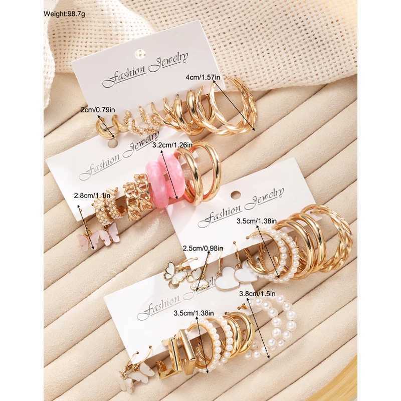 40 piece retro heart-shaped butterfly earring set suitable for women gold pearl round twisted geometric ring earrings Tren jewelry W241023