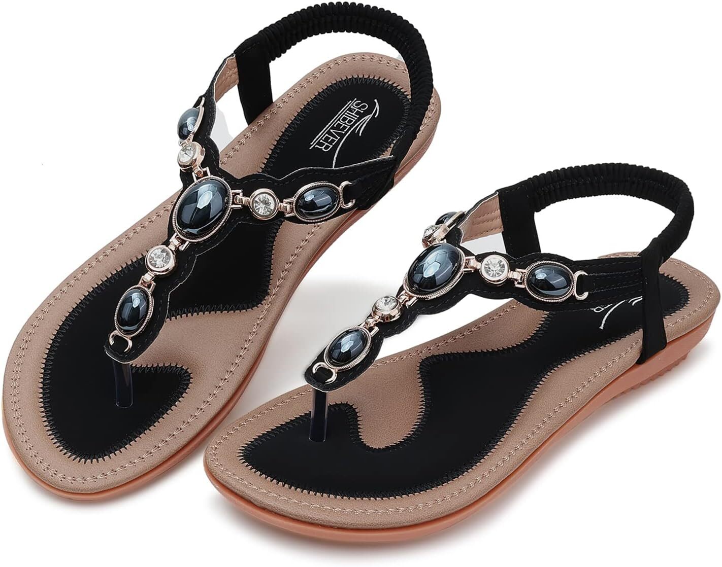 Women's Flat Sandals: Summer Comfortable Dress with Toe Clamp Flat Sandals