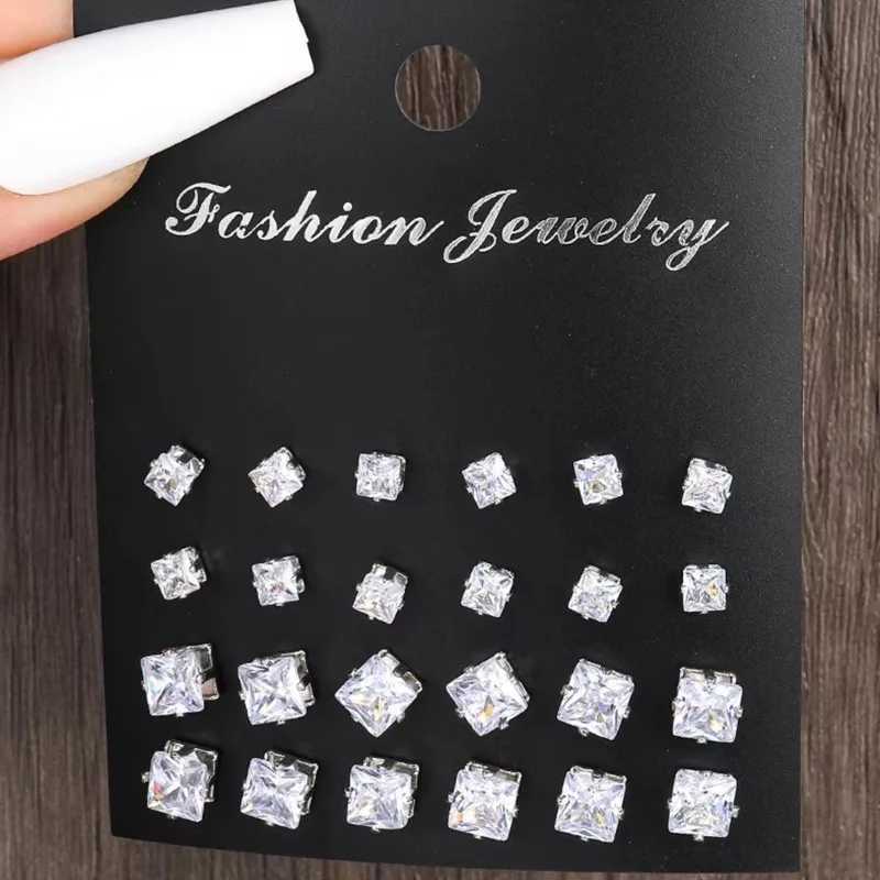Six Claw Crystal Zircon Earrings Inlaid with Colorful Diamonds Fashionable 12 Pair Combination Card EarringsX241023