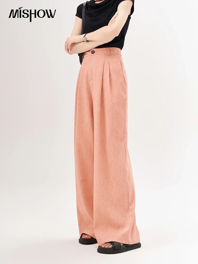 MISHOW Womens Casual Solid Pants Summer Womens French High Waist Loose Unique Straight Wide Leg Full Length Pants MXC38K0432 241023