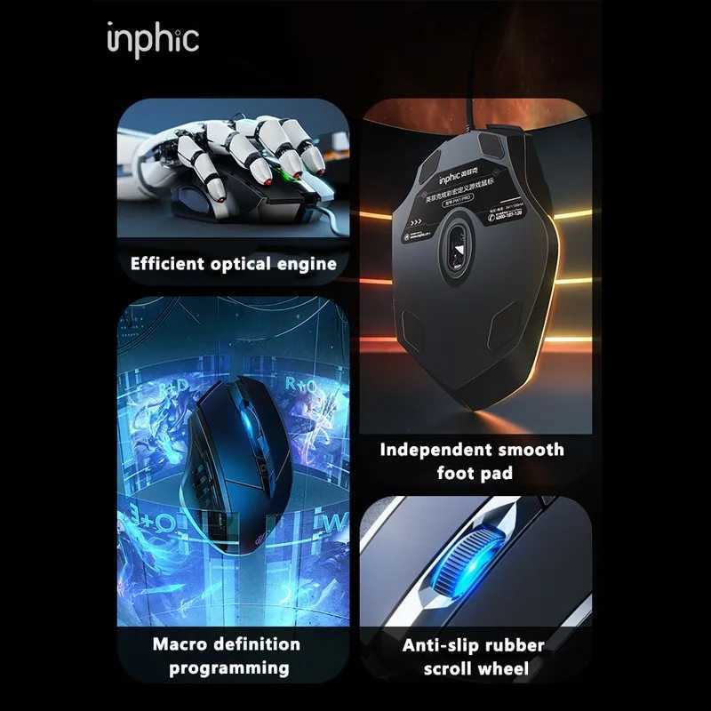 Inphic Wired Gaming Mouse Six-button Macro Programming Definition to Adjust DPI Silent Office MouseLX241024