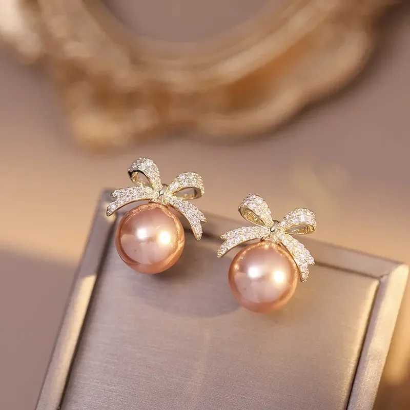 New temperature bow imitation pearl stud earrings for women Rhinestone bow earrings for girls party jewelry free delivery W241023