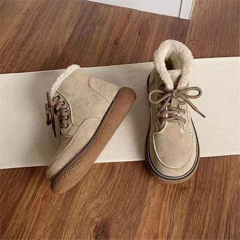 Retro Style Winter Fleece Warm Cotton Boots: Anti-Slip Sole, Black/Khaki 4f20