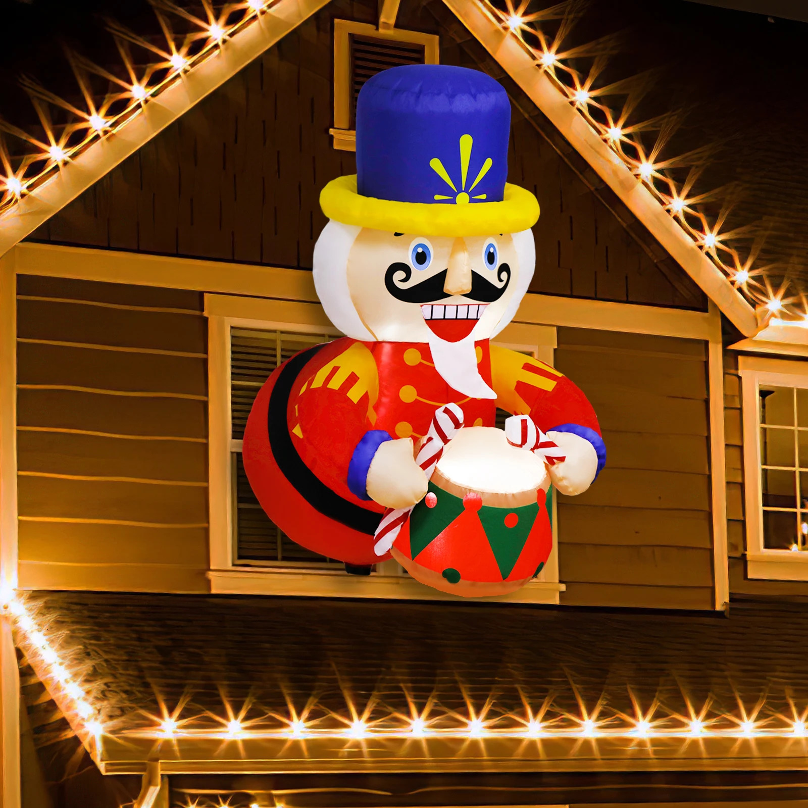 3.5-foot Christmas inflatable outdoor decorative nutcracker blow molded to pop out of the window with LED used for Christmas courtyard garden decorati
