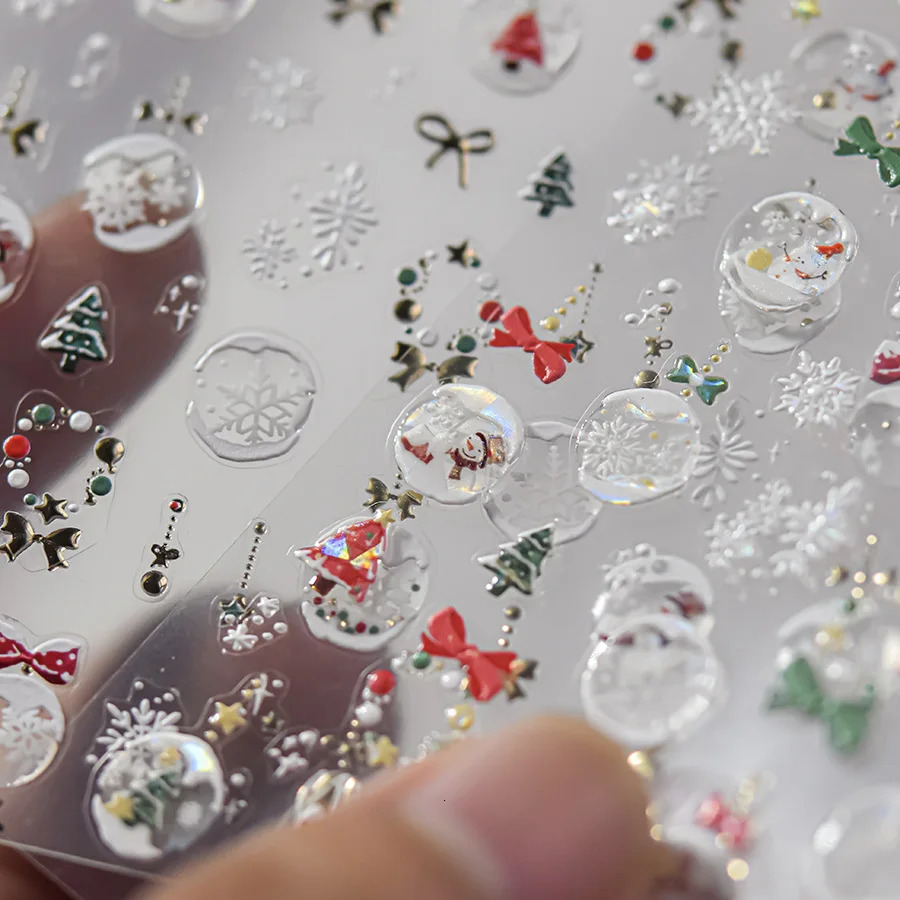 5D gold-plated nail art stickers DIY Christmas cartoon snowflakes Santa Claus nail decoration sliders supplies stickers handmade 241024
