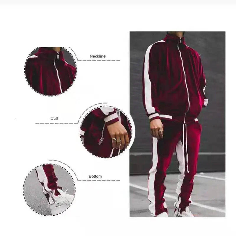 Spring and autumn mens velvet suit sports two-piece set mens plus velvet hooded sweatshirt pants sports shirt mens running suit 5XL 241024