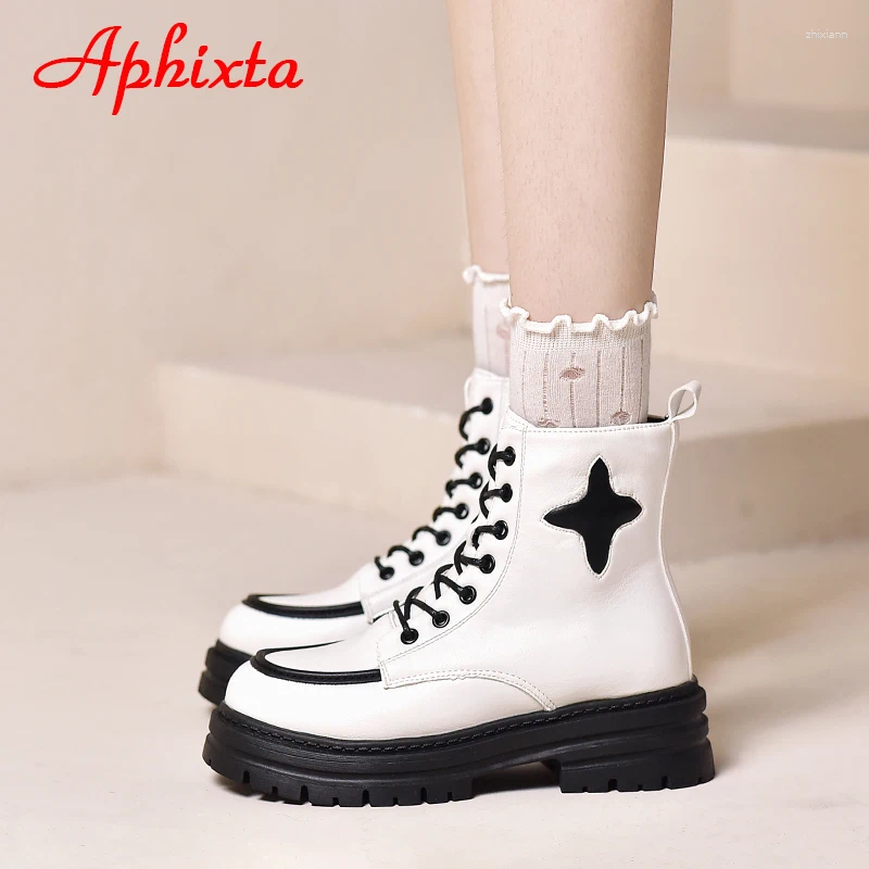 Boots Aphixta 2024 Winter Platform 5cm Thick Sole Women White Four Pointed Star Non-slip Lace-up Waterproof Plus Size 43