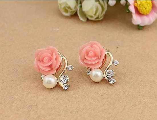 Jewelry New Brand Design Gold Rose Pearl Stud Earrings For Women 2017 New Accessories Wholesale Orecchini Perlas EaringX241023
