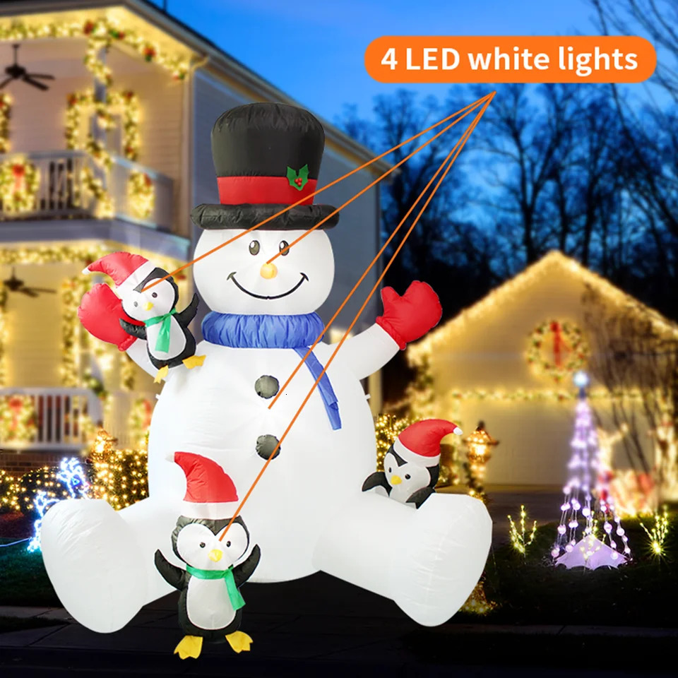 2.1M/7FT Christmas inflatable sitting snowman outdoor model with LED lights indoor and outdoor carnival Christmas decoration 241024