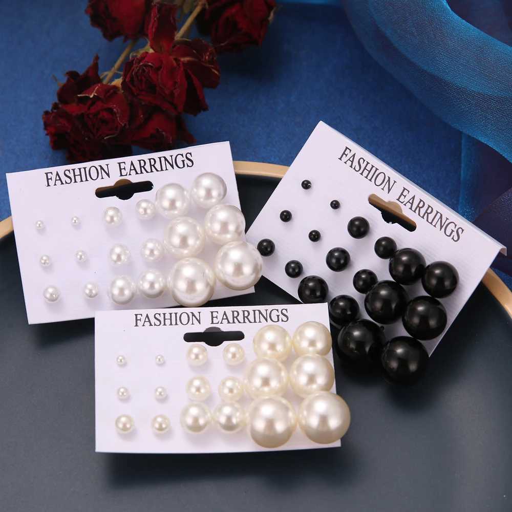 IPARAM 2021 Fashion Extra Large Pearl Earring Set Korean Black and White Beige Pearl Earrings Declaration Womens Wedding Jewelry Gifts W241023