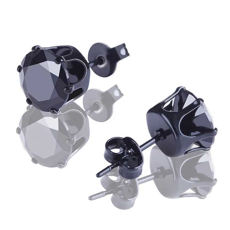 1 pair of stainless steel 4-8mm cubic zirconia pearl bead stud earrings CZ crystal round black silver perforated jewelry gift W241023