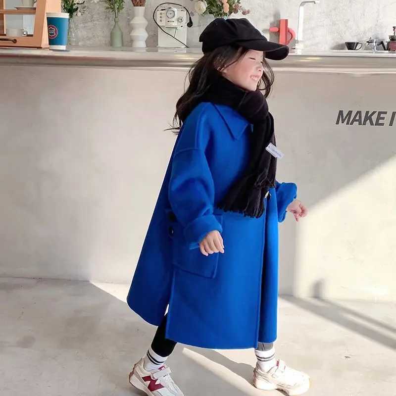 Teenage girls cotton padded thick wool coat childrens cute winter long coat fashionable 2-12 pieces of clothing for teenage girls S44 W241023