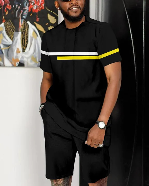 Summer mens fashion 2-piece set mens T-shirt shorts pants set casual short dress oversized retro mens clothing 241024