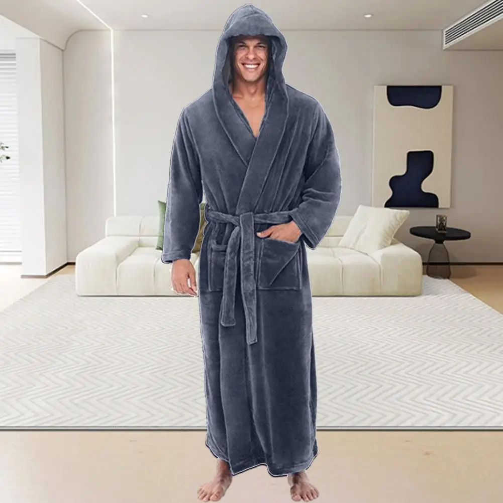 Plush Bathroom Deluxe Mens Hooded Bathroom with Adjustable Belt Super Soft Absorbent Mens Robe Pocket Plush Solid 241023