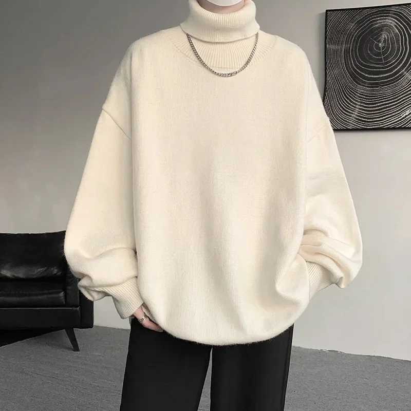 plus size Mens turtle Neck Sweater Idle Style White Knit Inner Autumn Winter New Trendy Brand Cashmere Pullover 8XL 7XL 6XL 5XL LX241024