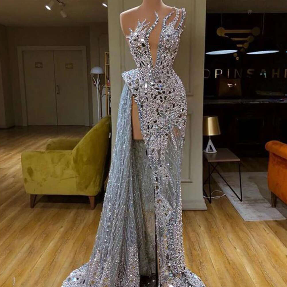 2024 Sexy Mermaid Prom O-Neck Sleeveless Sequins Hand Beaded Crystal High Split Personalized Evening Gown