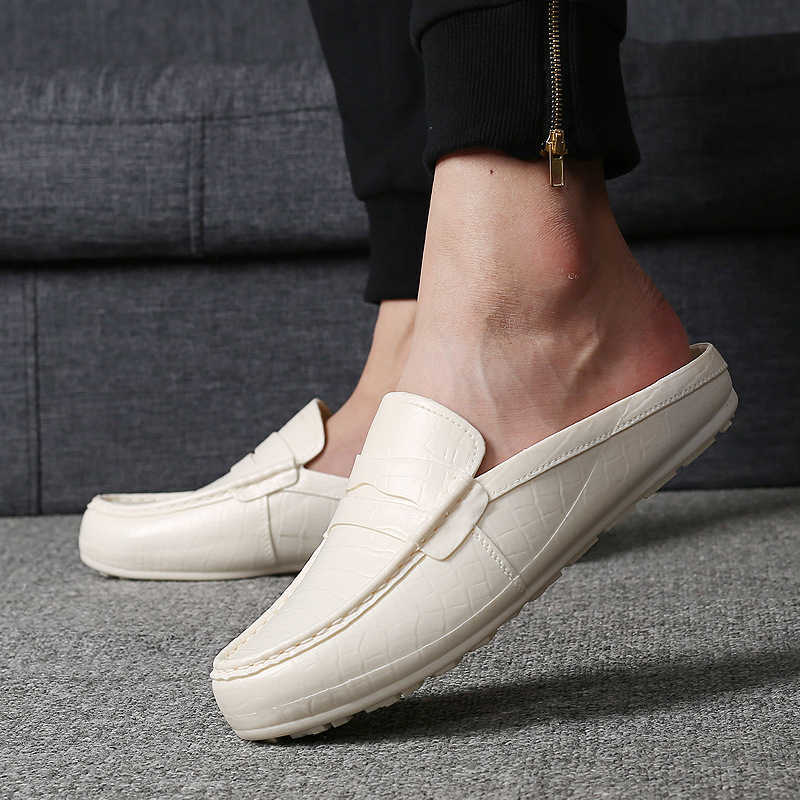 Men Dress Shoes Summer Mens Slippers Anti Slip Wear Resistant White Outerwear Trendy Half Tow Casual Shoes Adult Cool 241009