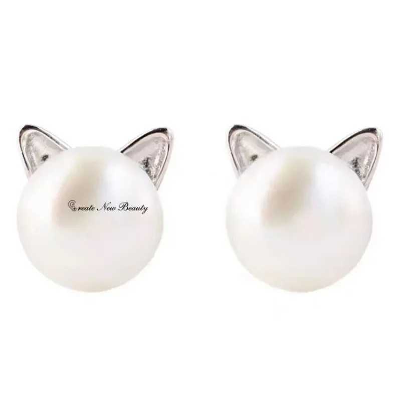 Cute Cat Earrings Korean Style Luxury Jewelry Pearled Earring Creative Simple Craft 925 Sterling Silver Sweet Stud EarringsX241023