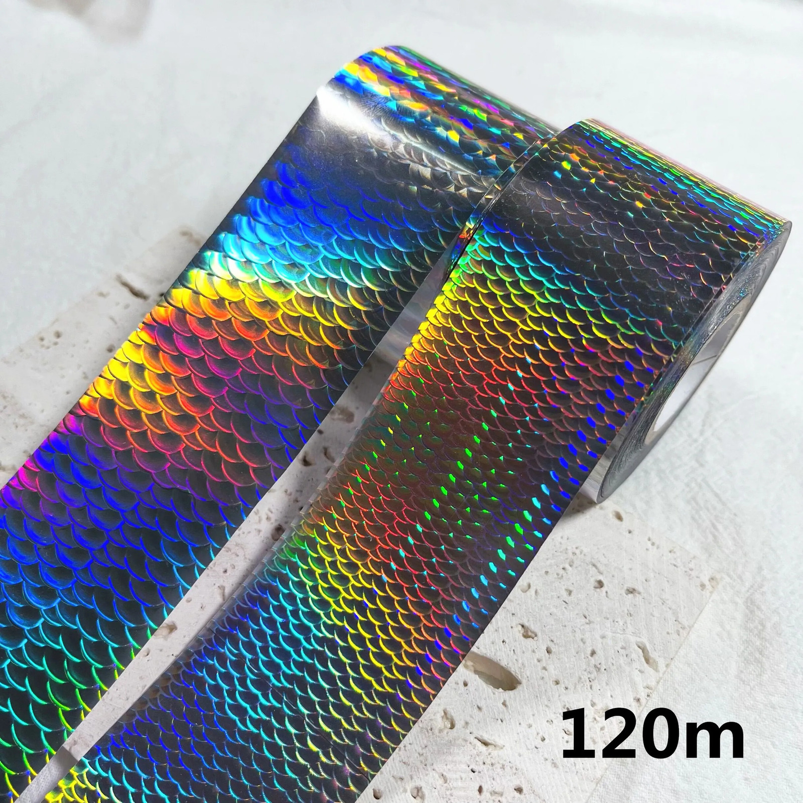 120m transparent fish scale laser nail foil for metal transfer paper laser processing chameleon packaging gold nail decoration 241024