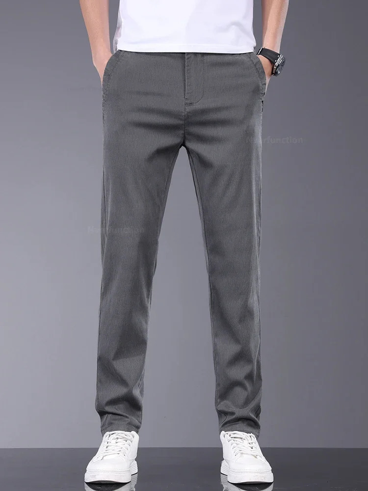 Mens pants soft and elastic Lyocell fabric summer clothing casual pants thin elastic waist slim fit mens pants 241023