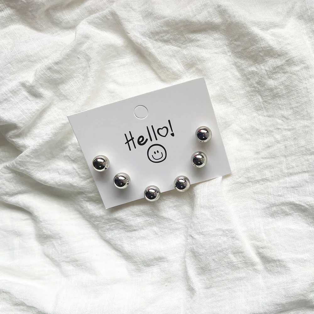 Trendy Cute Simple 3Pair/set 10mm Silver Gold Plated Bead Pearl Stud Earring Set For Women Girl Wedding Jewelry Accessory GiftsX241023