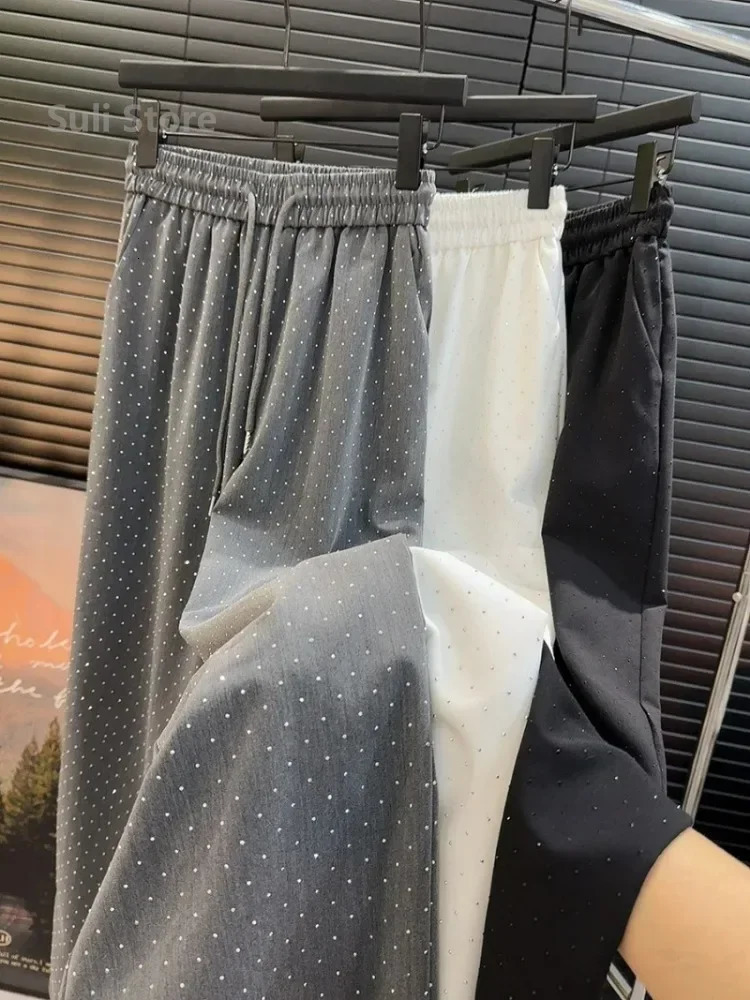 Spring/Summer Womens Pants High end Beaded Loose Straight Trousers Pantalones Mujer Korean Fashion Street Clothing 241024