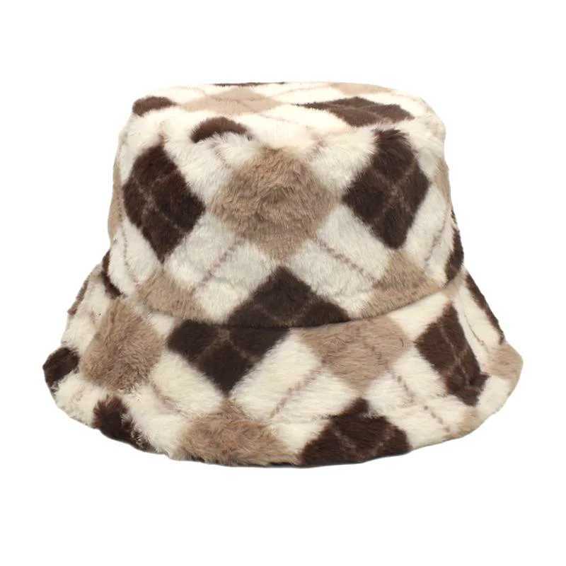 Latt Print winter bucket hat suitable for warm mens thick fluffy Panama outdoor warm fur hat mens thick fur hat X241023