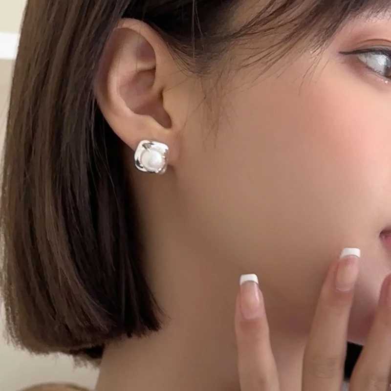 PONYKISS 925 Silver Square Pearl Stud Earrings for Women Cute Fine Jewelry Minimalist AccessoriesX241023