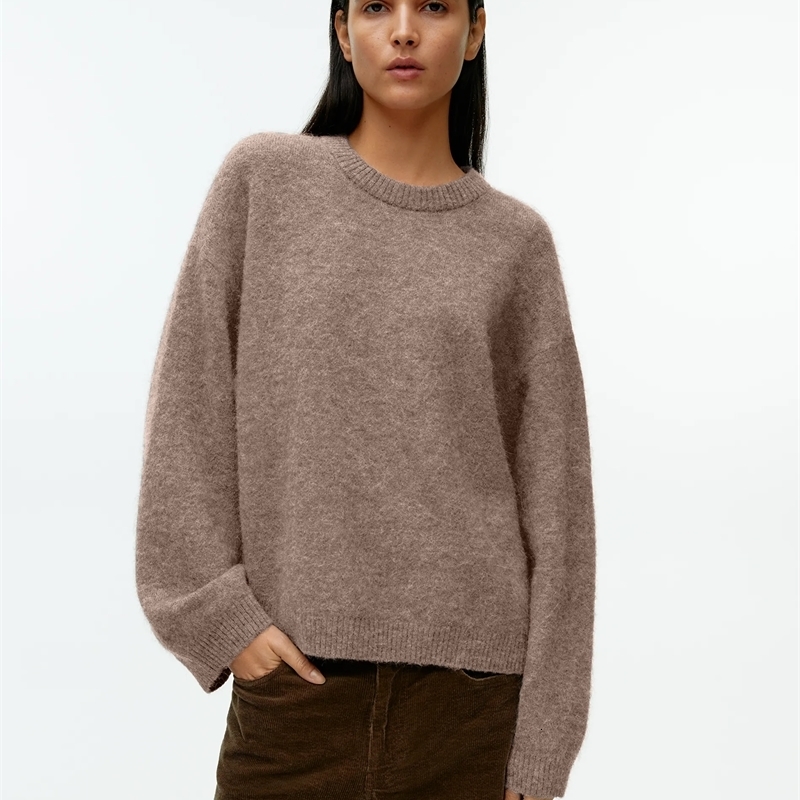 Hirsionsan Basic O Neck Lantern Sleeve Sweater Women 2024 Oversized Pink Blue Knitted Pullovers Female Casual Thick Warm Tops 240930