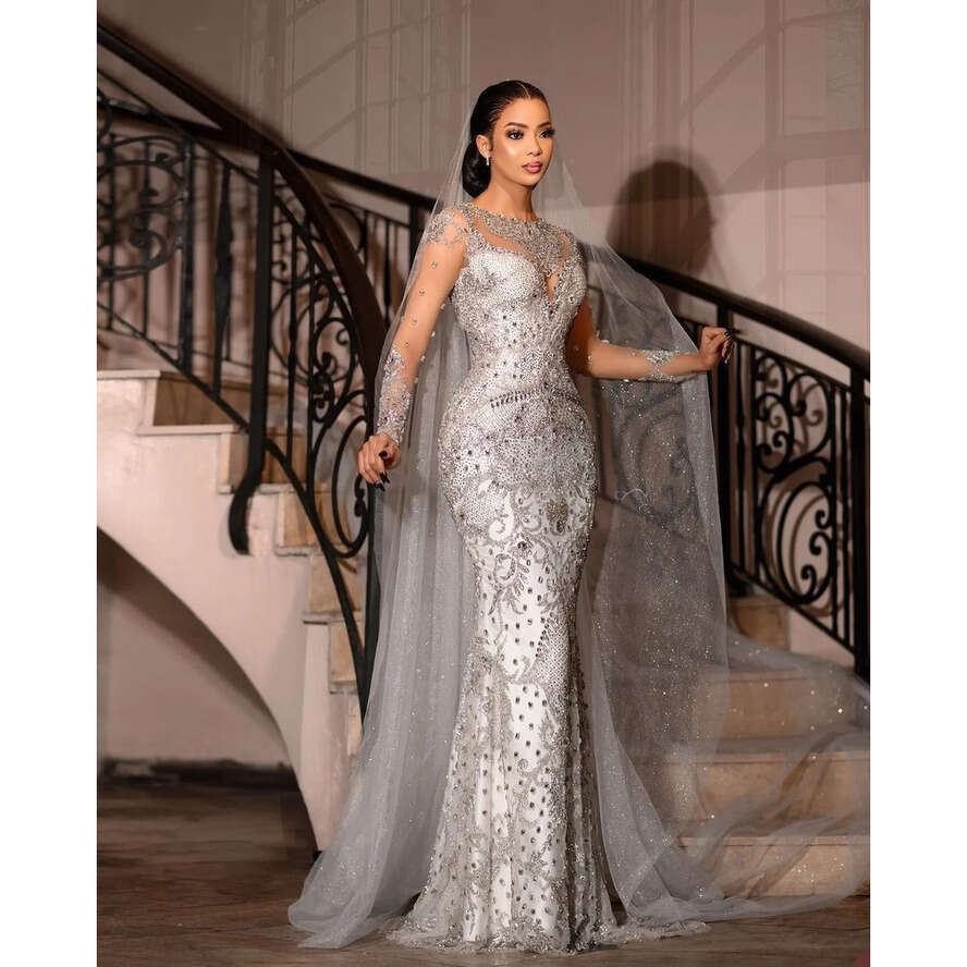 Urious Saudi Arabia Mermaid Wedding Dresses Scoop Neck Beads Bridal Gowns Custom Made Plus Size Crystal Formal Dress Robe De Soiree