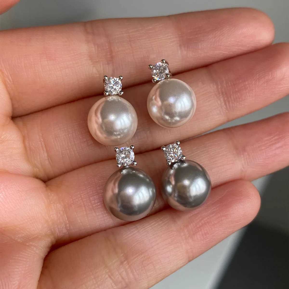 New Arrival White Gray Pearl Zircon Stud Earrings For Women Elegant Sweet Simulated-Pearl Temperament Earrings Jewelry GiftsX241023