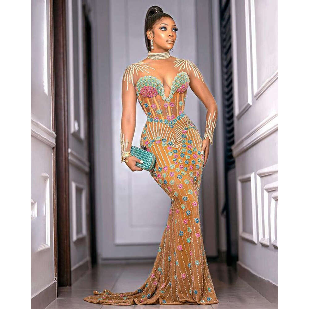 Sparkly Beaded Formal Dresses Long Sexy Mermaid Prom Party Gowns wers Beading Celebrity Birthday Red Carpet Dress