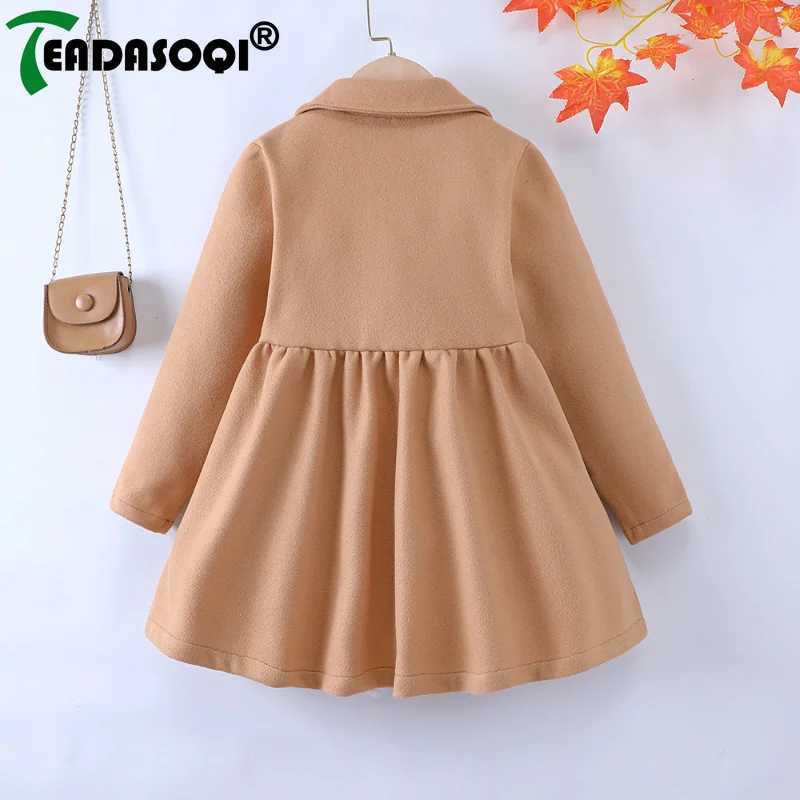 Casual wool coat jacket 5-10Y winter girls clothing long sleeved lapel double-layer childrens wool coat girls clothing W241023