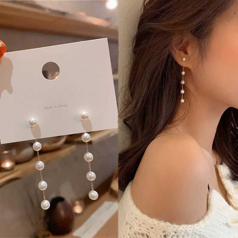 New Trend Simulated Pearl Womens Long Earrings White Round Pearl Wedding Pendant Earrings Korean Fashion Jewelry Earrings W241023