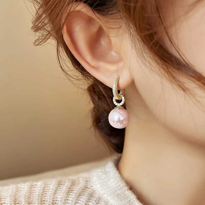 Advanced Geometric Circular Miniature Set Zircon Pink Pearl Pendant Earrings for Women 2023 Fashion Jewelry Decoration Girls Earrings W241023