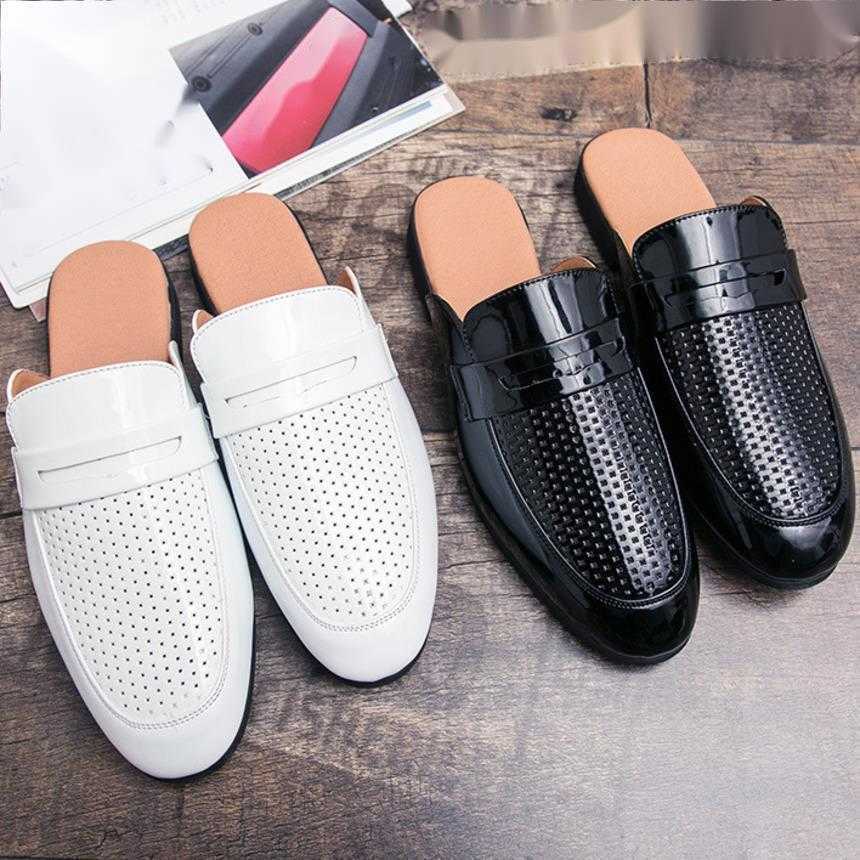 Men Dress Shoes Half Slippers Mens Outdoor Leisure Shoes Net Red One Foot Punching Casual Shoes Personality Trend Sandal 241009