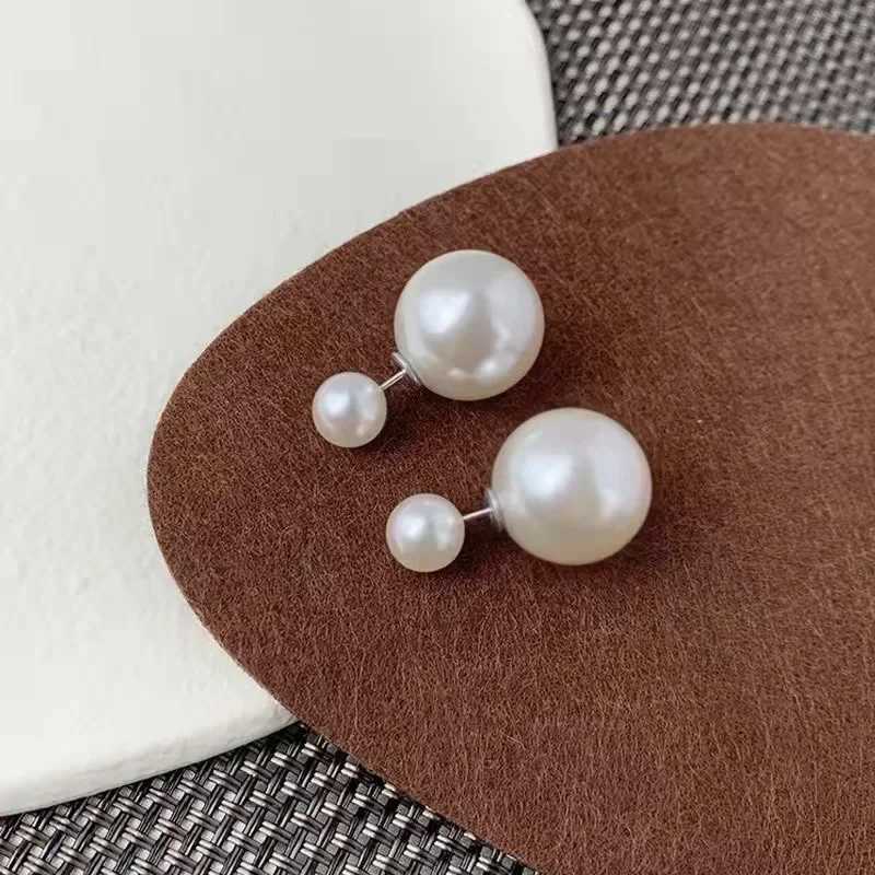 LATS Pearl Stud Earrings for Women Korea Trendy Accessories Personality Large and Small Front and Back Earring Fashion JewelryX241023