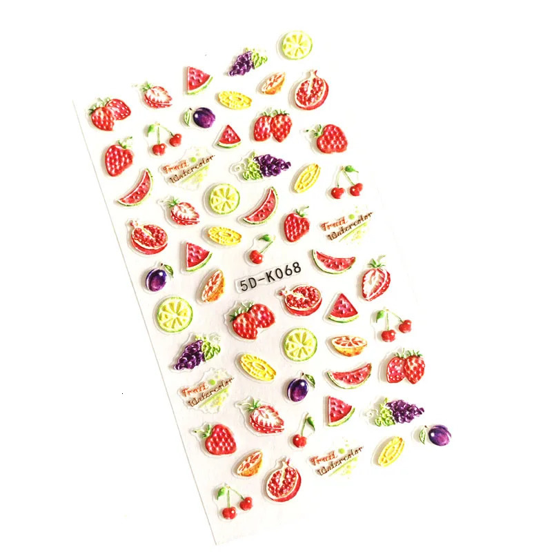 10 5D embossed lip flower butterfly nail stickers with cherry strawberry self-adhesive nail decoration 241024